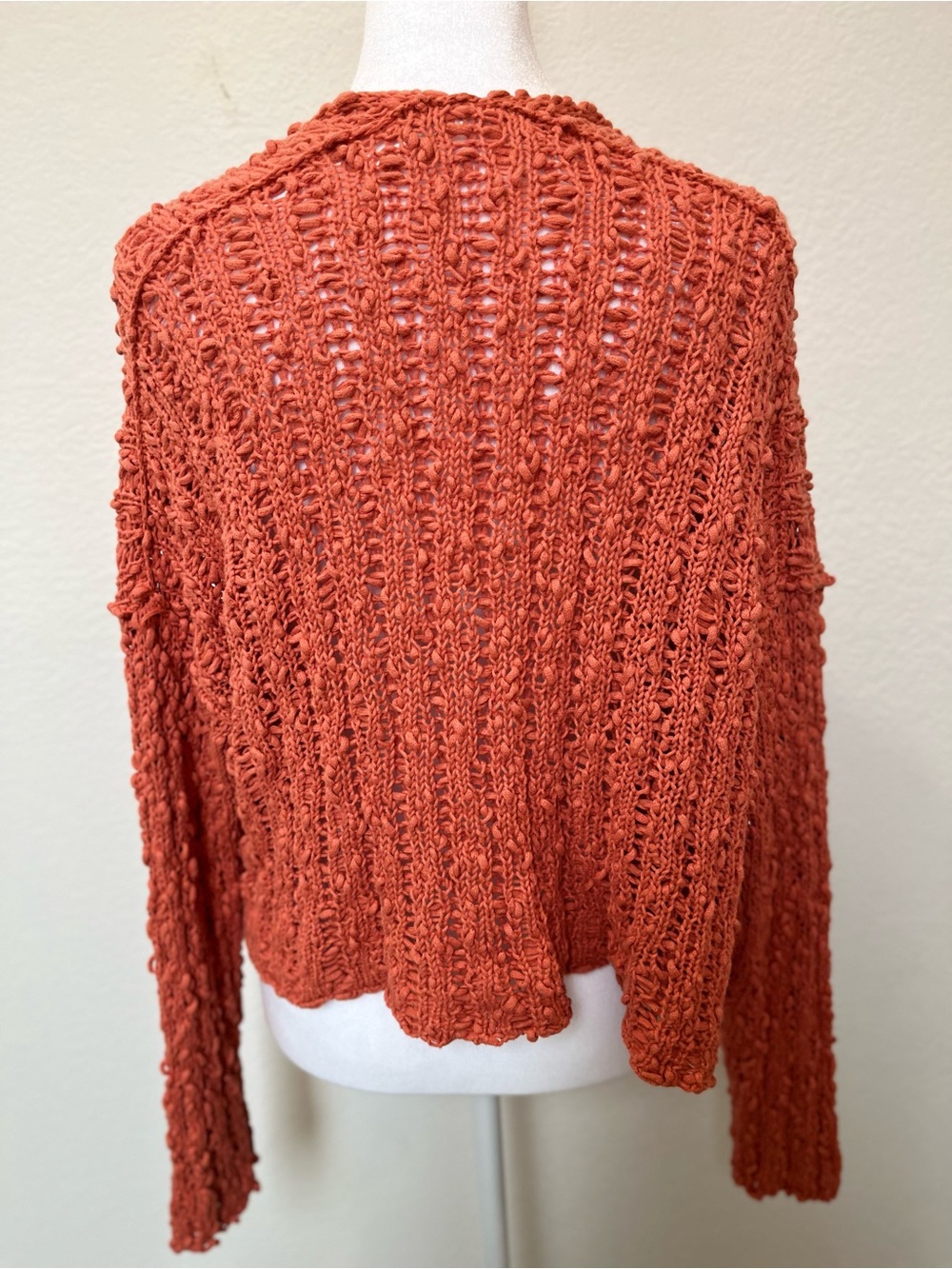 Free People Open-Knit V-Neck Oversized Cotton Sweater in Rust Orange - Picture 4 of 10